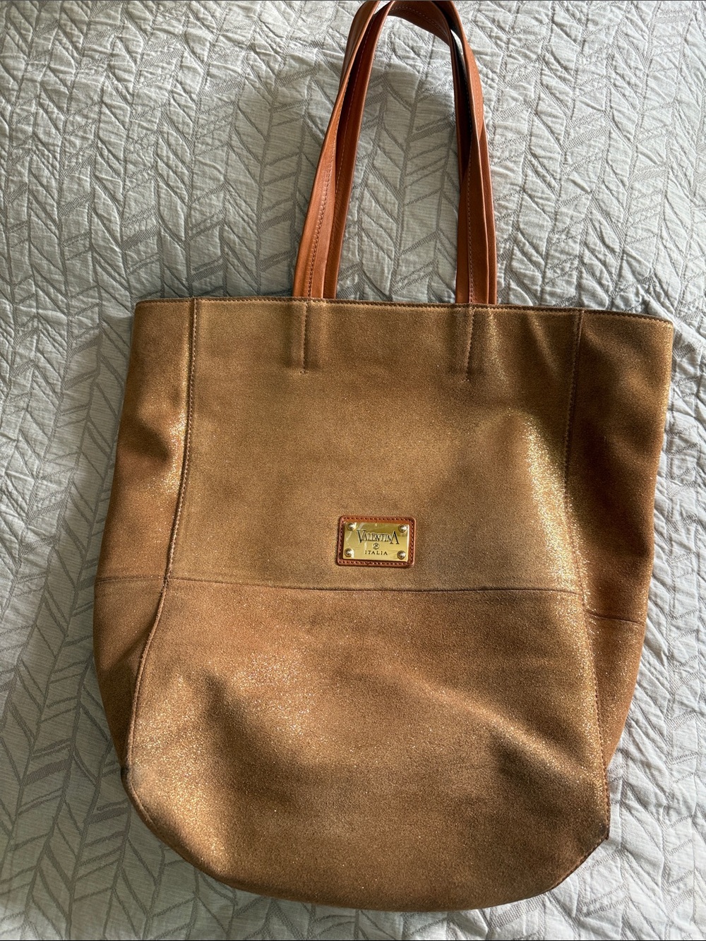 Valentina Tan Suede and Leather-Trim Tote